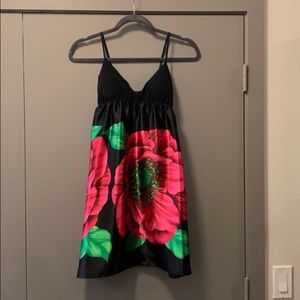 NWT Wet Seal short satin Dress 🌺 floral red black cami strapless Y2K unique